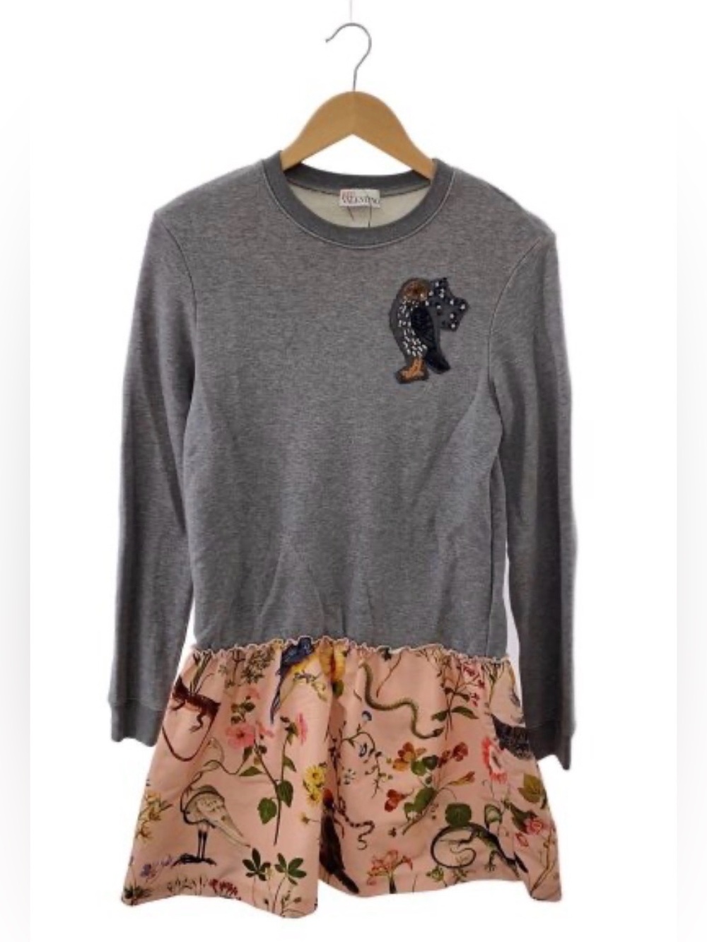 Valentino Gray Sweatshirt Dress with Pink Floral Skirt